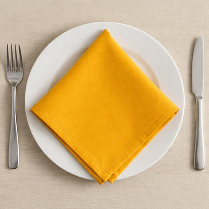 Mustard Polyester Cloth Dinner Napkins Pack of 12 | 18x18 Inch Reusable & Washable Table Linen Napkins for Everyday Use Wedding Parties Banquet & Hotel