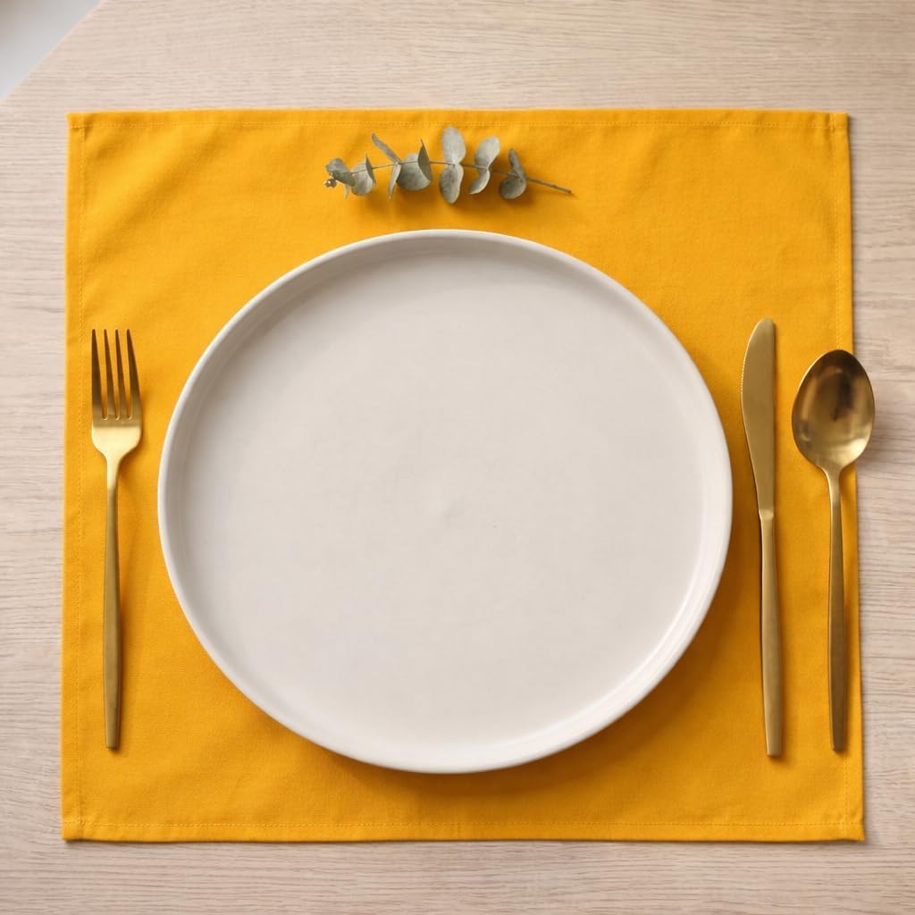 Mustard Polyester Cloth Dinner Napkins Pack of 12 | 18x18 Inch Reusable & Washable Table Linen Napkins for Everyday Use Wedding Parties Banquet & Hotel