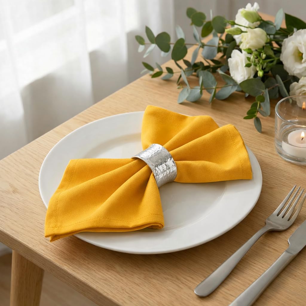 Mustard Polyester Cloth Dinner Napkins Pack of 12 | 18x18 Inch Reusable & Washable Table Linen Napkins for Everyday Use Wedding Parties Banquet & Hotel