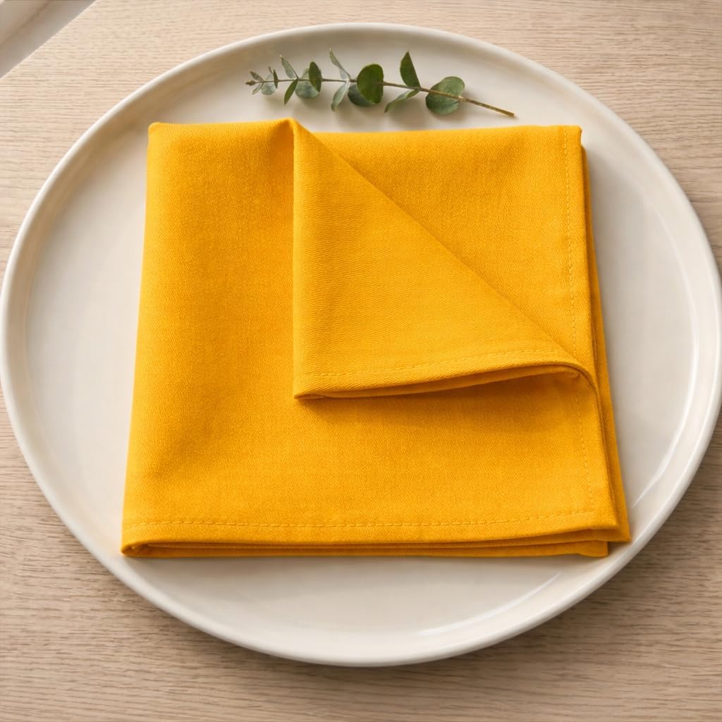 Mustard Polyester Cloth Dinner Napkins Pack of 12 | 18x18 Inch Reusable & Washable Table Linen Napkins for Everyday Use Wedding Parties Banquet & Hotel