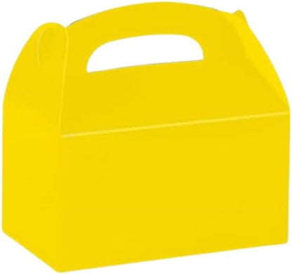 12 Pack Treat Boxes, 6.2x3.6x3.3 Inches Candy Gift Boxes, Party Favor With Handles, Paper Gift Boxes for Kids, Snacks, Candy, Toys, Birthday, Wedding, Halloween, Christmas (Yellow)