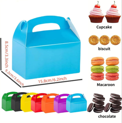 12 Pack Treat Boxes, 6.2x3.6x3.3 Inches Candy Gift Boxes, Party Favor With Handles, Paper Gift Boxes for Kids, Snacks, Candy, Toys, Birthday, Wedding, Halloween, Christmas (Yellow)