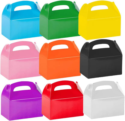 12 Pack Treat Boxes, 6.2x3.6x3.3 Inches Candy Gift Boxes, Party Favor With Handles, Paper Gift Boxes for Kids, Snacks, Candy, Toys, Birthday, Wedding, Halloween, Christmas (Yellow)
