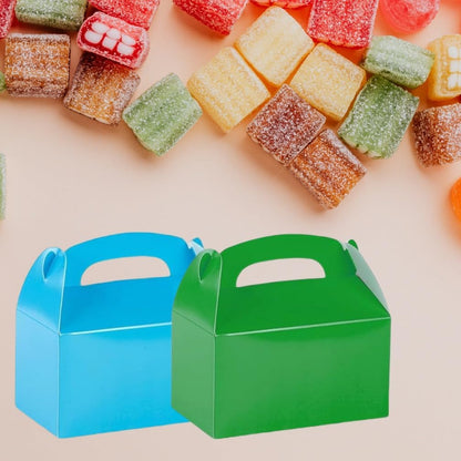 12 Pack Treat Boxes, 6.2x3.6x3.3 Inches Candy Gift Boxes, Party Favor With Handles, Paper Gift Boxes for Kids, Snacks, Candy, Toys, Birthday, Wedding, Halloween, Christmas (Yellow)
