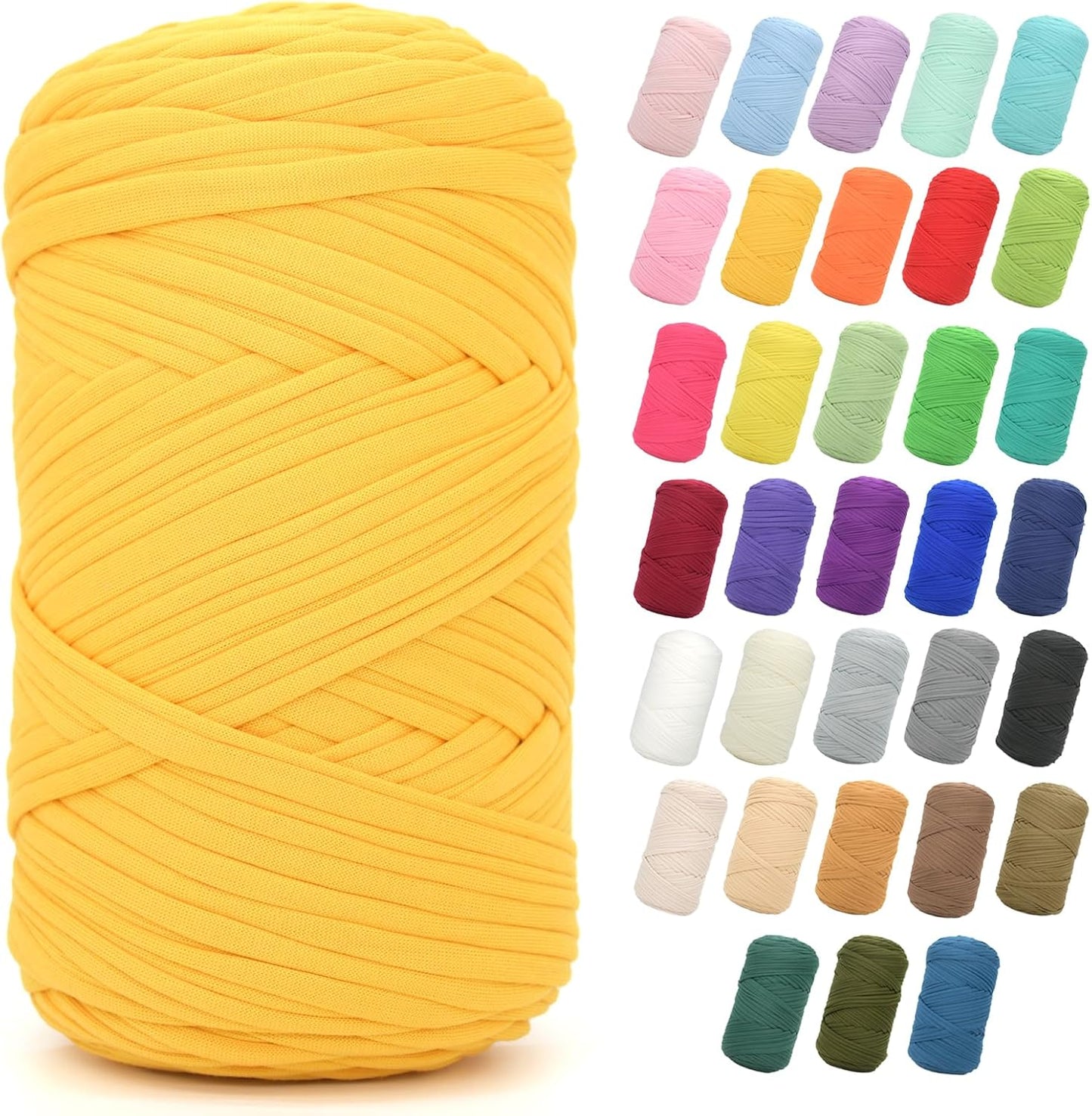 400G Tshirt Yarn for Crocheting,Golden Yellow T Shirt Chunky Elastic Fabric Thick T-Shirt Crochet Yarn for Beginners Crocheting Hand Knitting Bag/Basket/Coasters/DIY Crafts/Home Decor