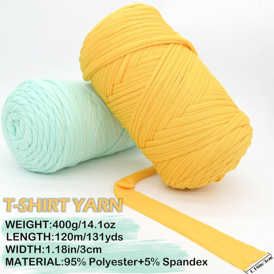 400G Tshirt Yarn for Crocheting,Golden Yellow T Shirt Chunky Elastic Fabric Thick T-Shirt Crochet Yarn for Beginners Crocheting Hand Knitting Bag/Basket/Coasters/DIY Crafts/Home Decor