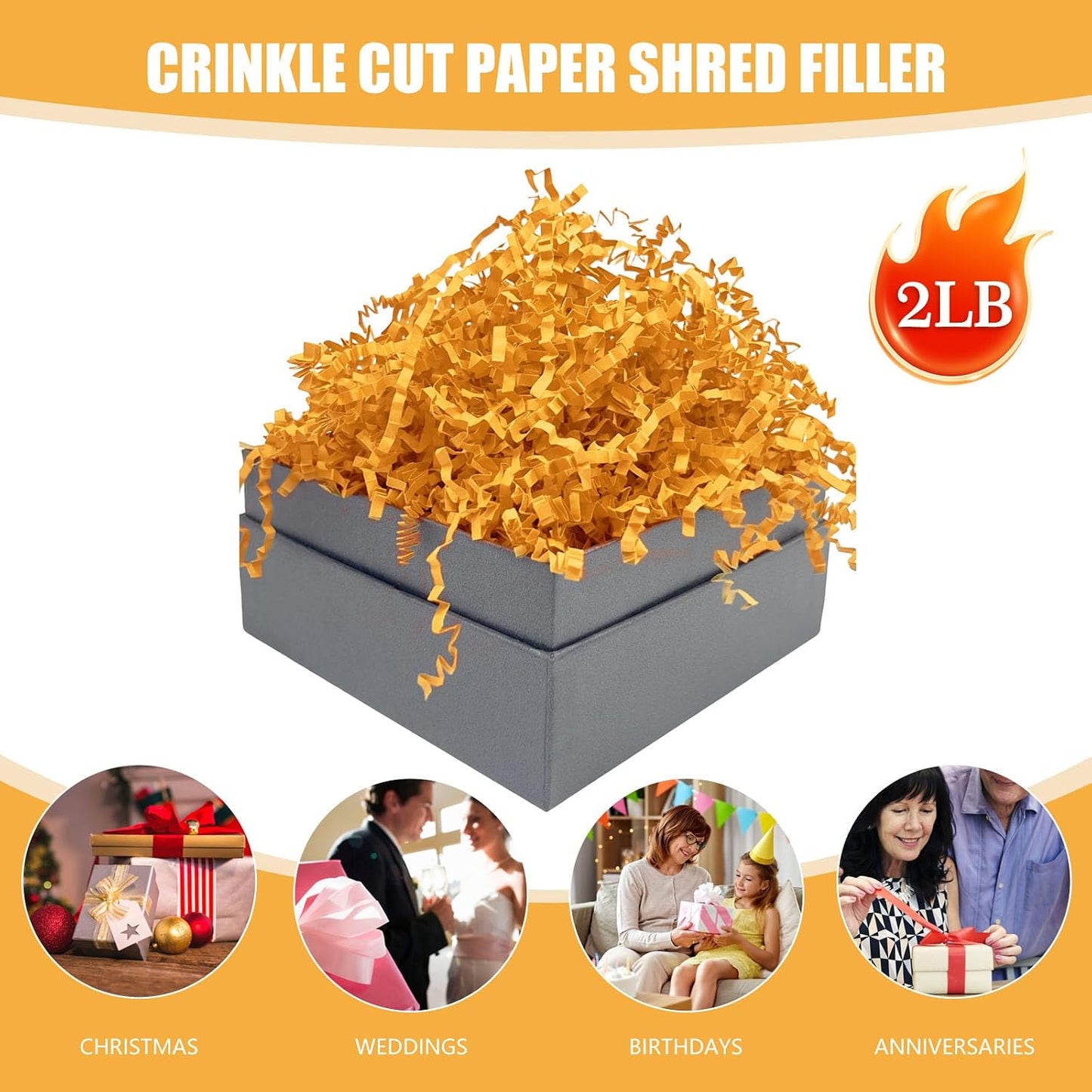 Lemon Yellow Crinkle Cut Paper Shred Filler, 2 LB Basket Filler Shredded Paper, Confetti Stuffing for Basket Filling, Halloween, Christmas, Birthdays, Gift Wrapping, Stuffer Party Supplies - Colors A