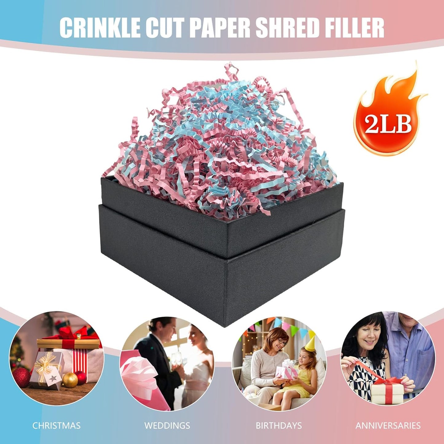 Lemon Yellow Crinkle Cut Paper Shred Filler, 2 LB Basket Filler Shredded Paper, Confetti Stuffing for Basket Filling, Halloween, Christmas, Birthdays, Gift Wrapping, Stuffer Party Supplies - Colors A