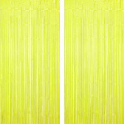 Yellow Metallic Foil Curtain Party Photo Booth Backdrop Wedding Bee Birthday Baby Shower Graduation Summer Engagement Anniversary Celebration Party Backdrop Decoration, 3.2 ft x 6.5 ft, 2pc