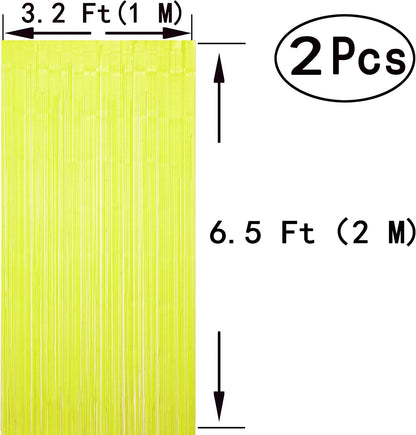 Yellow Metallic Foil Curtain Party Photo Booth Backdrop Wedding Bee Birthday Baby Shower Graduation Summer Engagement Anniversary Celebration Party Backdrop Decoration, 3.2 ft x 6.5 ft, 2pc