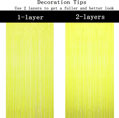 Yellow Metallic Foil Curtain Party Photo Booth Backdrop Wedding Bee Birthday Baby Shower Graduation Summer Engagement Anniversary Celebration Party Backdrop Decoration, 3.2 ft x 6.5 ft, 2pc