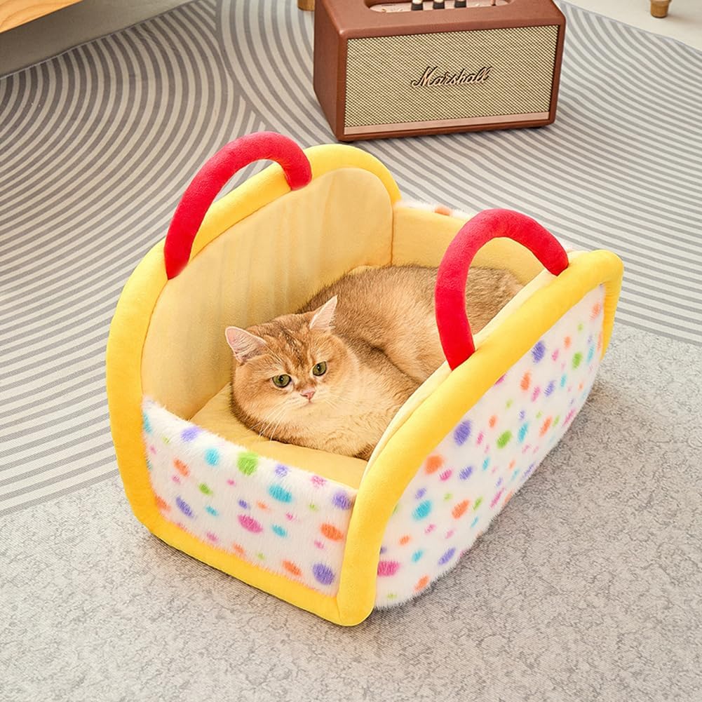 Pet Carrier Purse, Dog Carrier & Portable Travel Bed for Car Seat - Semi-Enclosed Sleeping Nest for Small Medium Dogs & Cats, All-Season Portable Pet Car Carrier Bed (Yellow, Small)