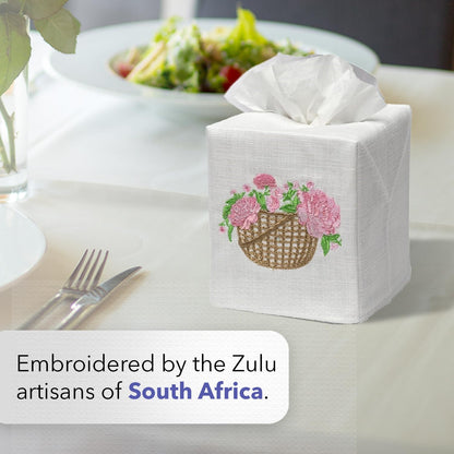 Square Tissue Box Cover, Linen/Cotton Fabric Tissue Holder, Decorative Cloth Tissue Cube Cover, Botanical Designs, Lemon Topiary Tree
