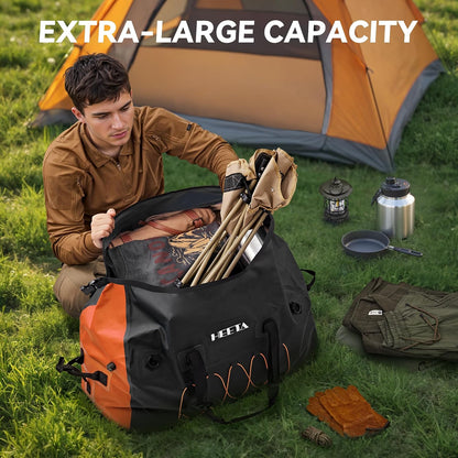 Waterproof Duffel Bag Travel Motorcycle Dry Bag Backpack 60L/80L/110L | Extra Large Rolltop Duffle Bags with Straps & Handles for Kayaking Boating Canoeing Camping Hiking Beach Cruise Ship Gym