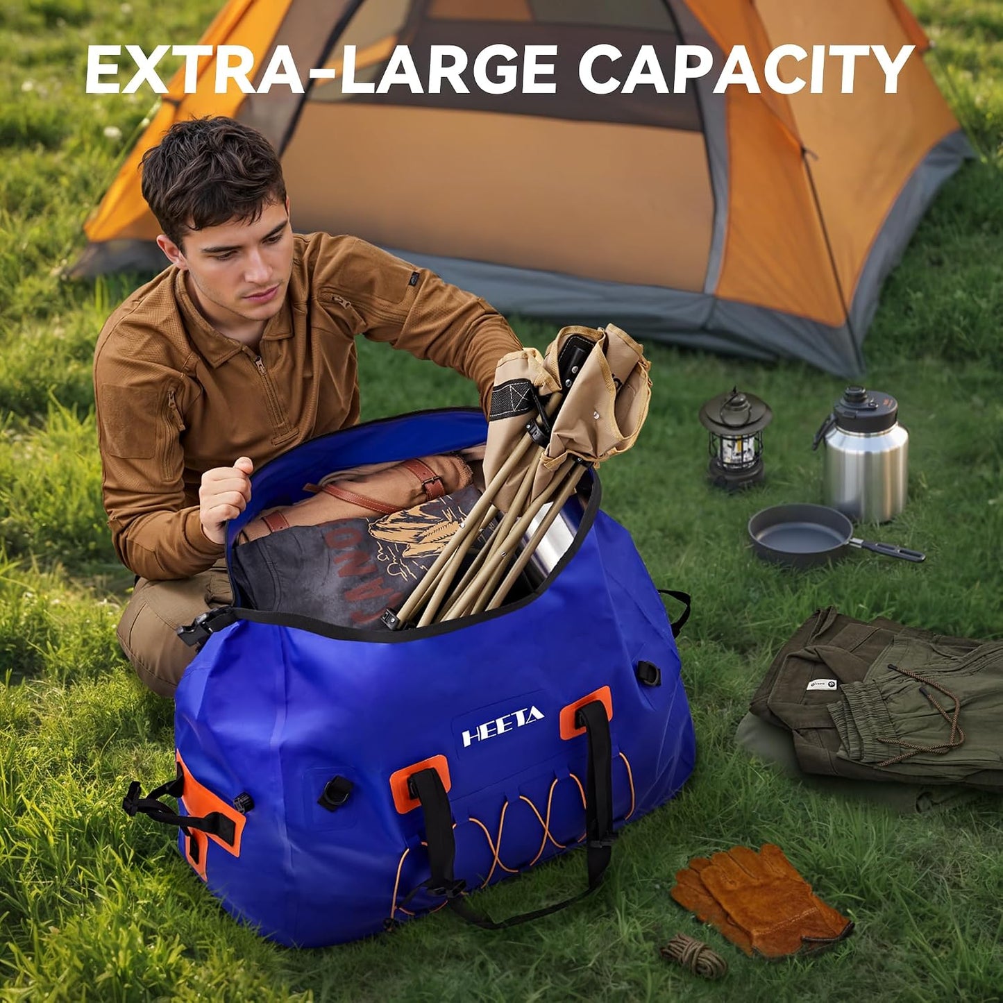 Waterproof Duffel Bag Travel Motorcycle Dry Bag Backpack 60L/80L/110L | Extra Large Rolltop Duffle Bags with Straps & Handles for Kayaking Boating Canoeing Camping Hiking Beach Cruise Ship Gym