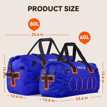 Waterproof Duffel Bag Travel Motorcycle Dry Bag Backpack 60L/80L/110L | Extra Large Rolltop Duffle Bags with Straps & Handles for Kayaking Boating Canoeing Camping Hiking Beach Cruise Ship Gym