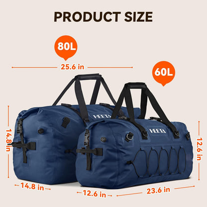 Waterproof Duffel Bag Travel Motorcycle Dry Bag Backpack 60L/80L/110L | Extra Large Rolltop Duffle Bags with Straps & Handles for Kayaking Boating Canoeing Camping Hiking Beach Cruise Ship Gym