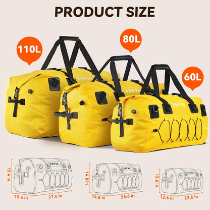 Waterproof Duffel Bag Travel Motorcycle Dry Bag Backpack 60L/80L/110L | Extra Large Rolltop Duffle Bags with Straps & Handles for Kayaking Boating Canoeing Camping Hiking Beach Cruise Ship Gym