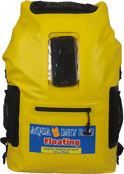 Waterproof Backpack 28L Yellow Dry Bag with Cell Phone Pouch with Exterior Window for Easy Use During All Water Sports | 28L Large Capacity | Ideal for Hiking, Boating, Rafting and Travel