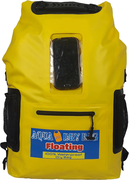 Waterproof Backpack 28L Yellow Dry Bag with Cell Phone Pouch with Exterior Window for Easy Use During All Water Sports | 28L Large Capacity | Ideal for Hiking, Boating, Rafting and Travel