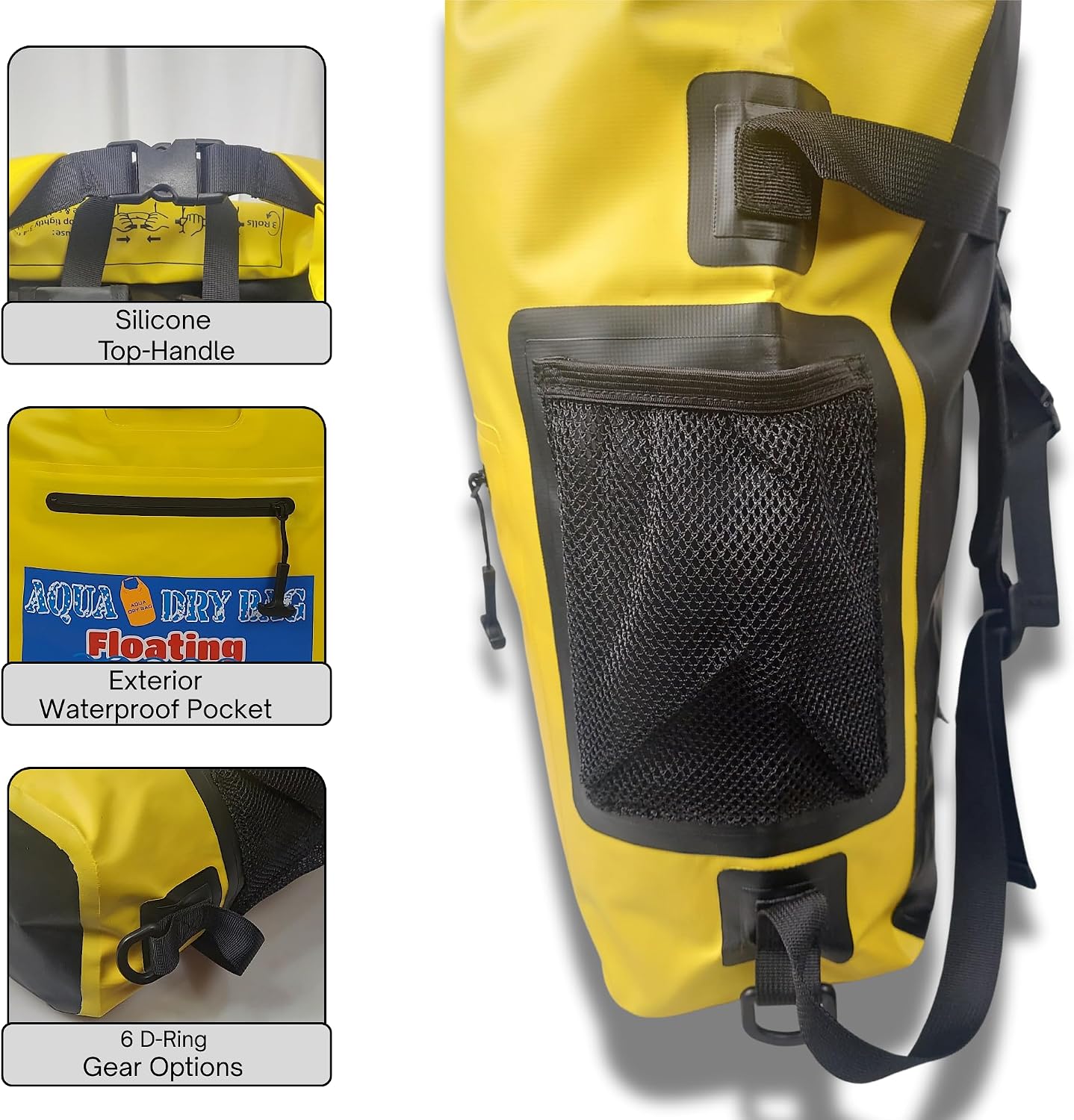 Waterproof Backpack 28L Yellow Dry Bag with Cell Phone Pouch with Exterior Window for Easy Use During All Water Sports | 28L Large Capacity | Ideal for Hiking, Boating, Rafting and Travel