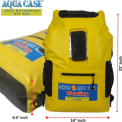Waterproof Backpack 28L Yellow Dry Bag with Cell Phone Pouch with Exterior Window for Easy Use During All Water Sports | 28L Large Capacity | Ideal for Hiking, Boating, Rafting and Travel