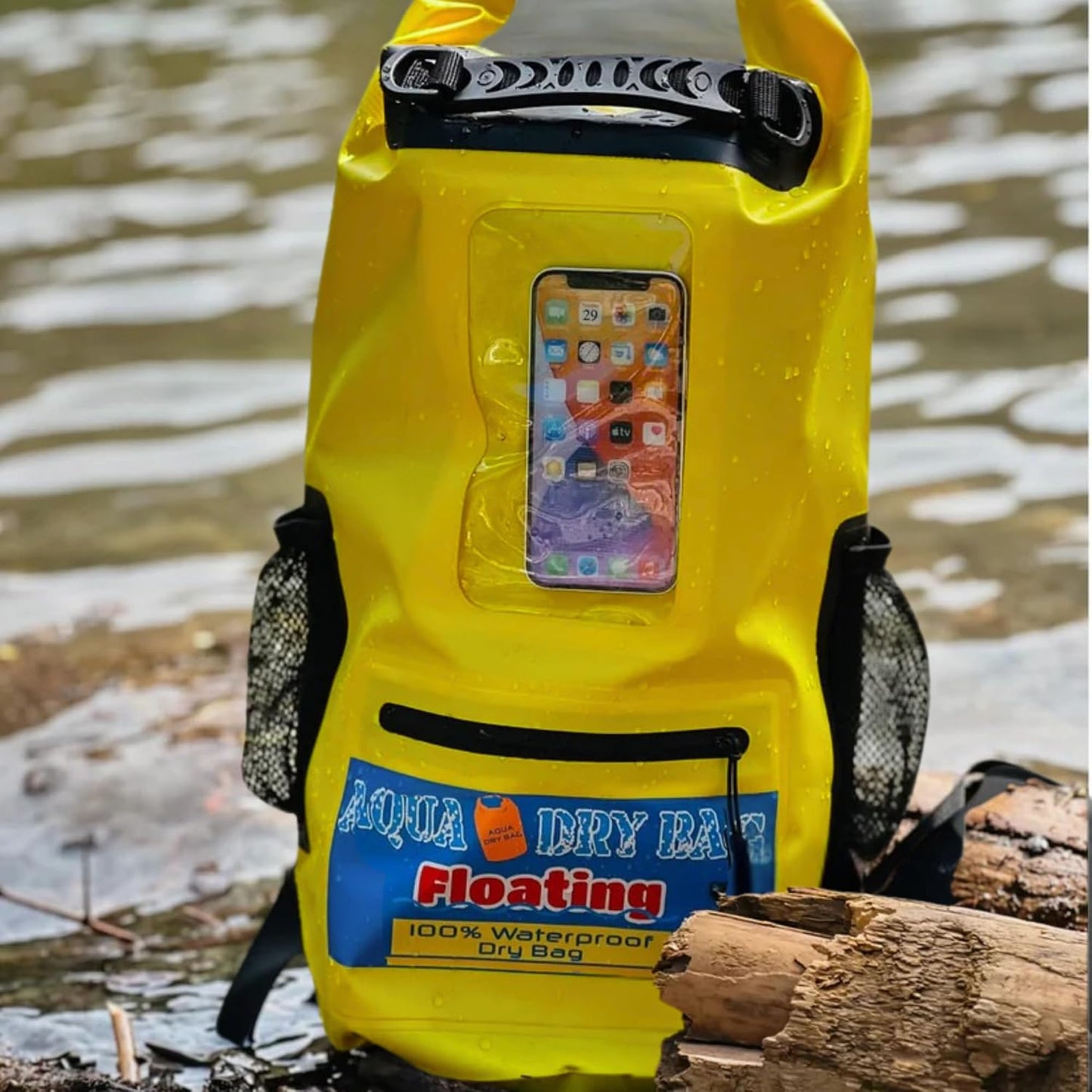 Waterproof Backpack 28L Yellow Dry Bag with Cell Phone Pouch with Exterior Window for Easy Use During All Water Sports | 28L Large Capacity | Ideal for Hiking, Boating, Rafting and Travel