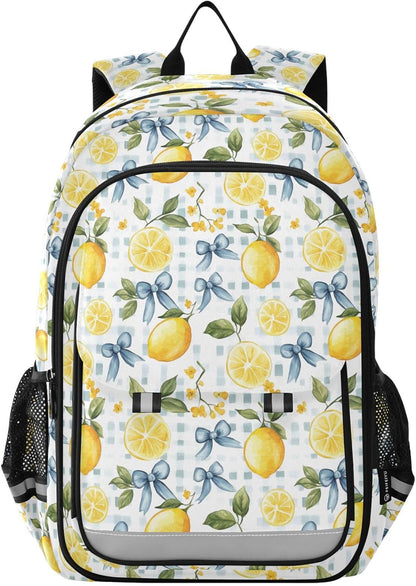 Kids Backpack Cute Bows Lemon (6) Backpack for Boys Girls Book Bag 17 Inch Daycare Laptop Bag Student Back to School Supplies