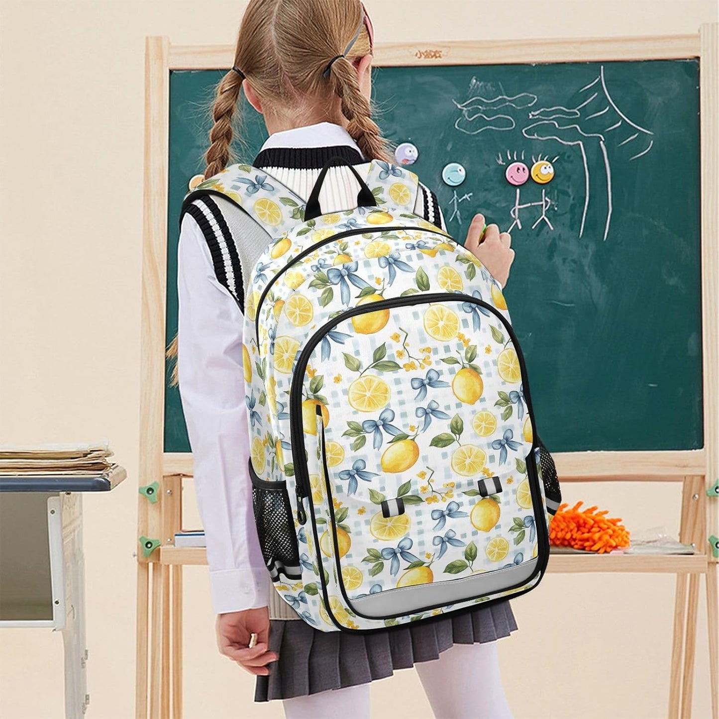 Kids Backpack Cute Bows Lemon (6) Backpack for Boys Girls Book Bag 17 Inch Daycare Laptop Bag Student Back to School Supplies