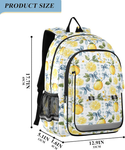Kids Backpack Cute Bows Lemon (6) Backpack for Boys Girls Book Bag 17 Inch Daycare Laptop Bag Student Back to School Supplies