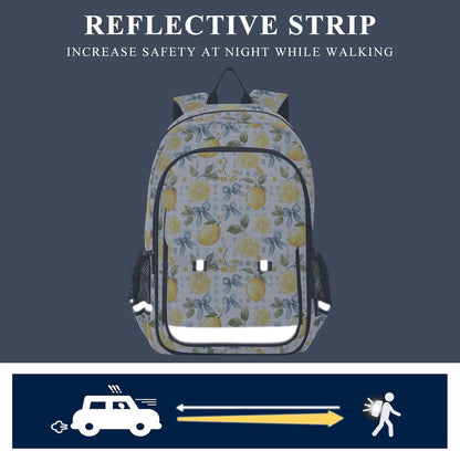 Kids Backpack Cute Bows Lemon (6) Backpack for Boys Girls Book Bag 17 Inch Daycare Laptop Bag Student Back to School Supplies