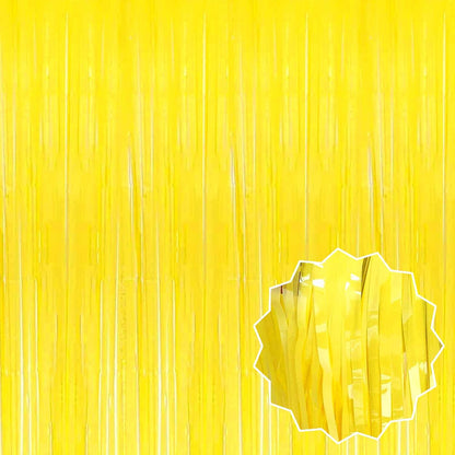 3 Pack Macaron Yellow Foil Fringe Curtains Backdrop, 3.28 x 9.8 Ft Metallic Streamers Tinsel Curtains Background for Photo Booth, Birthday, Halloween, Christmas, New Year Party Decorations