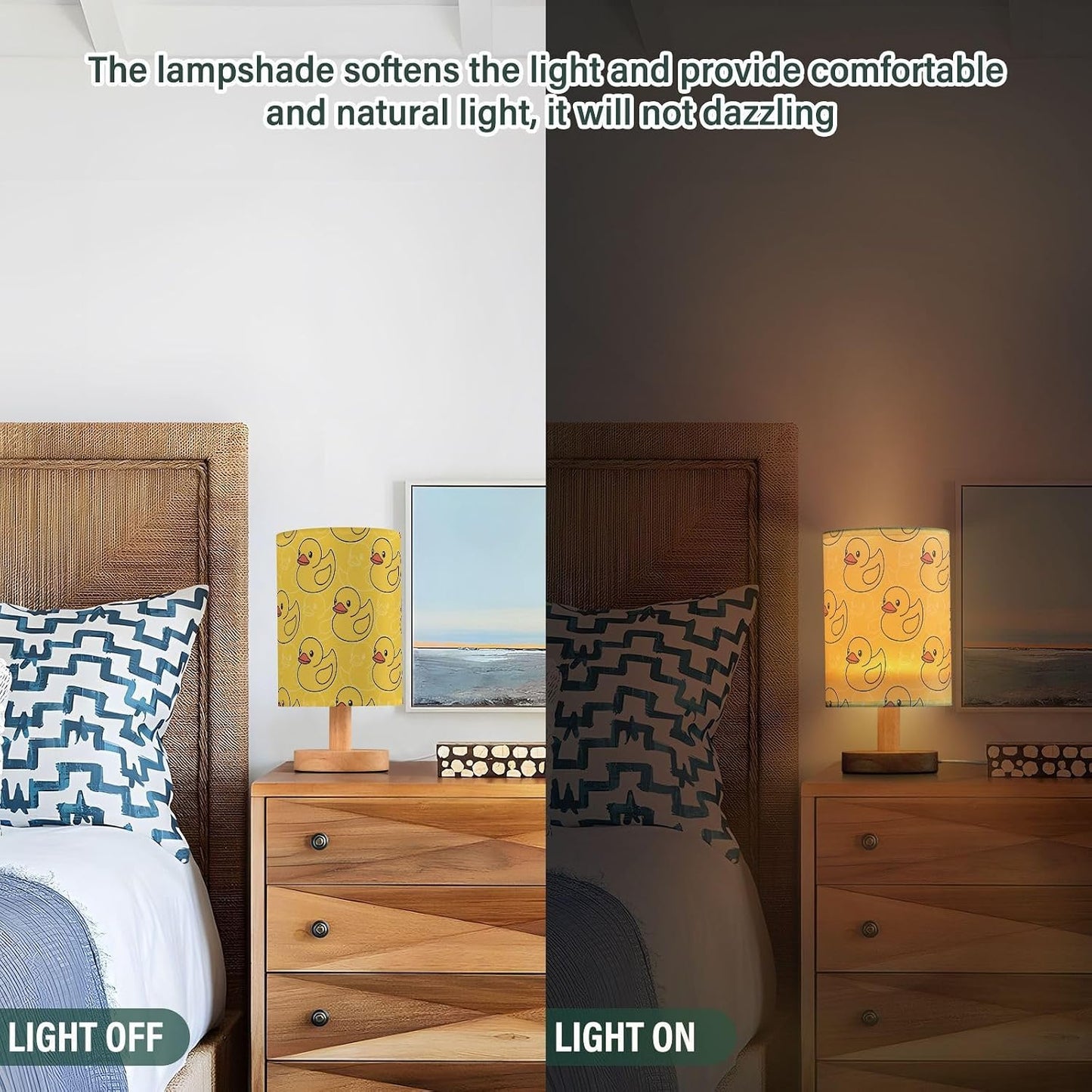 Duck Yellow Print Bedside Table Lamp for Bedroom Fabric Linen Lampshade Nightstand Lamp Desk Light Lamps for Home Dorm Office 5.12x9.7in