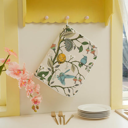 Chinoiserie Dish Drying Mats 18x24 Inch Yellow Lemon Flower Blue Green Bird Floral Drying Mats Kitchen Decor Seasonal Holiday Absorbent Drying Dish Pad Rack Drainer Mats for Counter Dining Room