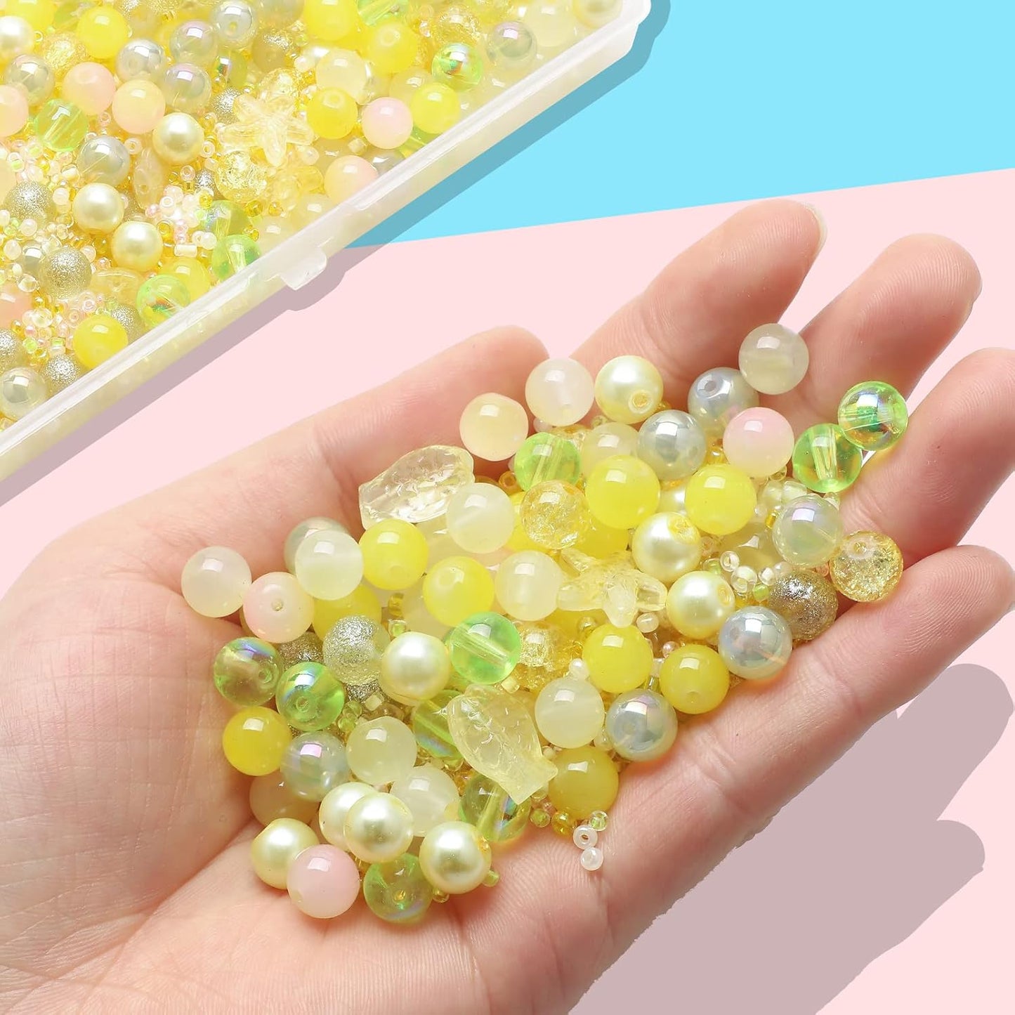 8MM Round Crystal Beads for Jewelry Making, 760pcs Lemon Yellow Assorted Glass Beads for Bracelets Making with Seed Beads, Ocean Starfish Beads