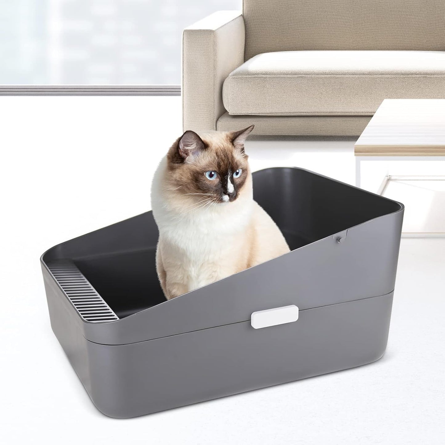 Small Cat Litter Box: Leak Resistant Durable Removable Tray | Cats Under 8 lbs / Anti Tracking Pedal / Easy Cleaning / Space Saving / Indoor Apartment Use