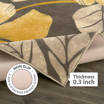 CAMILSON Solana Modern Floral 5x7 Area Rugs Non-Skid (Non-Slip) Rubber Backing Yellow - Brown Flowers Indoor Rug (5 x 7, Yellow Brown)
