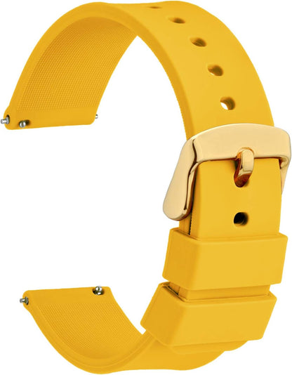 WOCCI 16mm Silicone Watch Band with Gold Buckle, Soft Rubber Replacement Straps with Quick Release (Yellow)