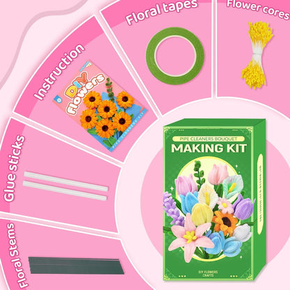 Yellow Pipe Cleaners for Crafts (400pcs with Instruction), Flower Making Kit, Chenille Stems for DIY Projecets, Arts & Crafts Supplies for Festival Party Decorations