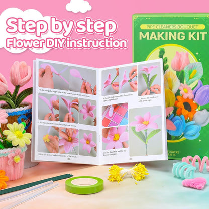 Yellow Pipe Cleaners for Crafts (400pcs with Instruction), Flower Making Kit, Chenille Stems for DIY Projecets, Arts & Crafts Supplies for Festival Party Decorations