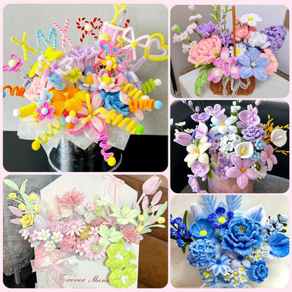 Yellow Pipe Cleaners for Crafts (400pcs with Instruction), Flower Making Kit, Chenille Stems for DIY Projecets, Arts & Crafts Supplies for Festival Party Decorations