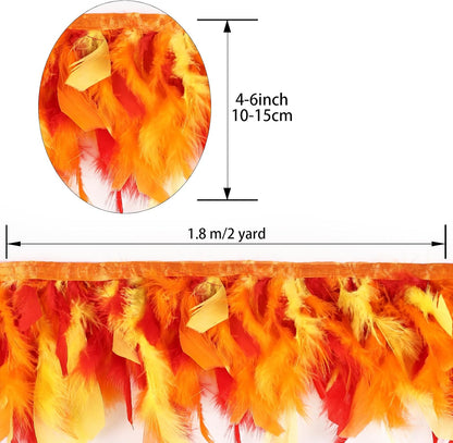 Red, Orange, Yellow Turkey Feathers Trim Fringe 2Yard 4-6inch | for Party Clothing DIY Sewing Craft Wedding Dress Decoration Natural Fluffy Turkey Feather Trim