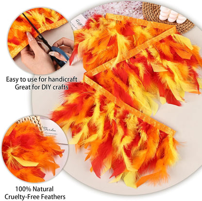 Red, Orange, Yellow Turkey Feathers Trim Fringe 2Yard 4-6inch | for Party Clothing DIY Sewing Craft Wedding Dress Decoration Natural Fluffy Turkey Feather Trim