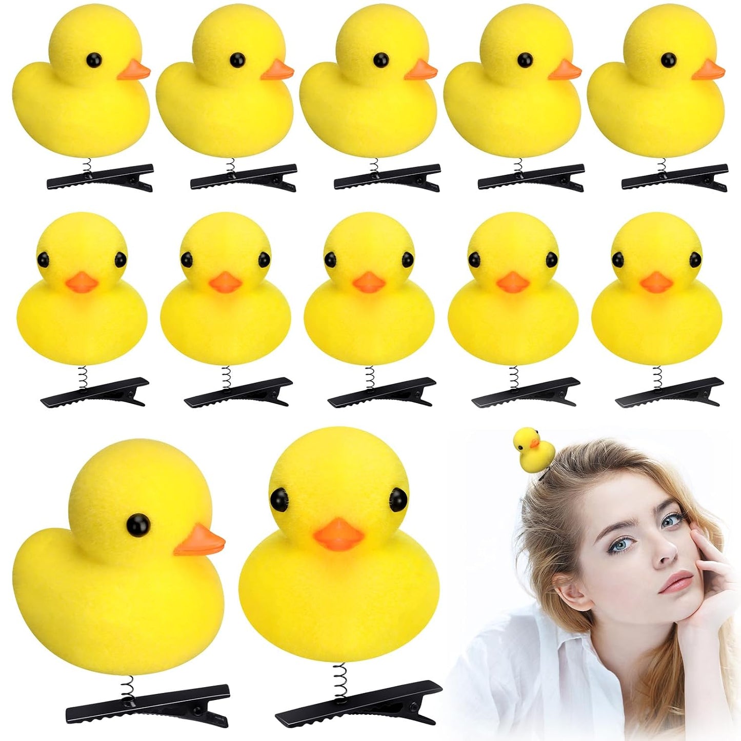 12 Pcs Duck Hair Clips Cute Festival Rave Sprouts Yellow Duck Hairpin Kawaii Cartoon Hair Accessories for Kids Adults Back to School Christmas Summer Party Props(Simple Style)