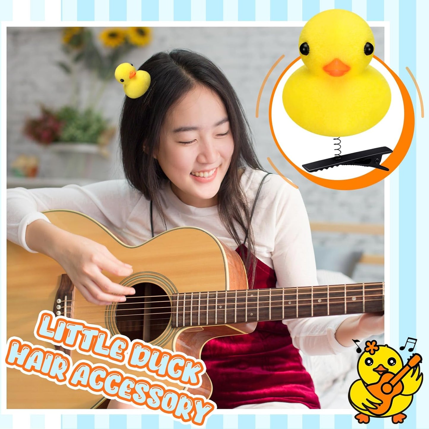 12 Pcs Duck Hair Clips Cute Festival Rave Sprouts Yellow Duck Hairpin Kawaii Cartoon Hair Accessories for Kids Adults Back to School Christmas Summer Party Props(Simple Style)