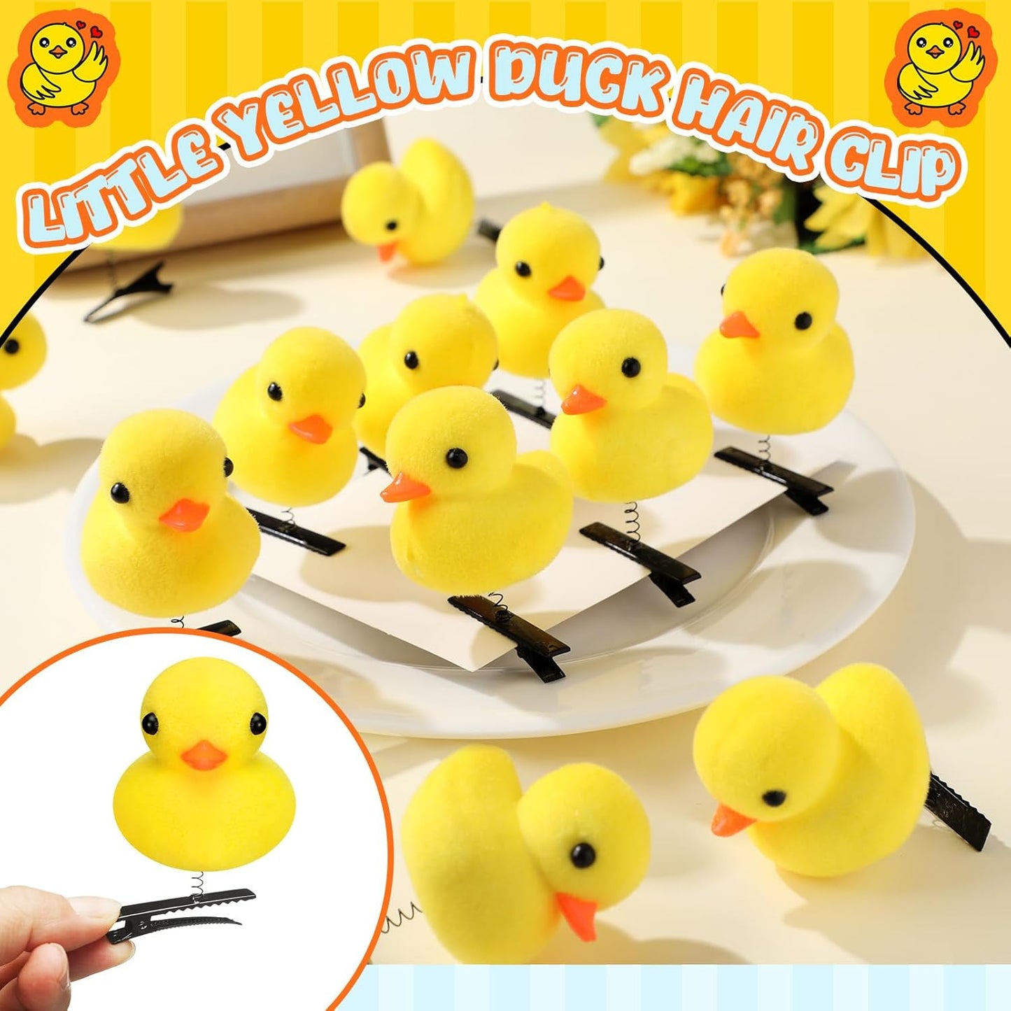 12 Pcs Duck Hair Clips Cute Festival Rave Sprouts Yellow Duck Hairpin Kawaii Cartoon Hair Accessories for Kids Adults Back to School Christmas Summer Party Props(Simple Style)