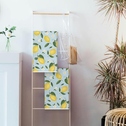 Summer Kitchen Towels 18x26 Inch Set of 2 Lemon Flower Blue Dish Towels Farmhouse Seasonal Holiday Decorative Hand Cloth for Kitchen Bathroom Decorations