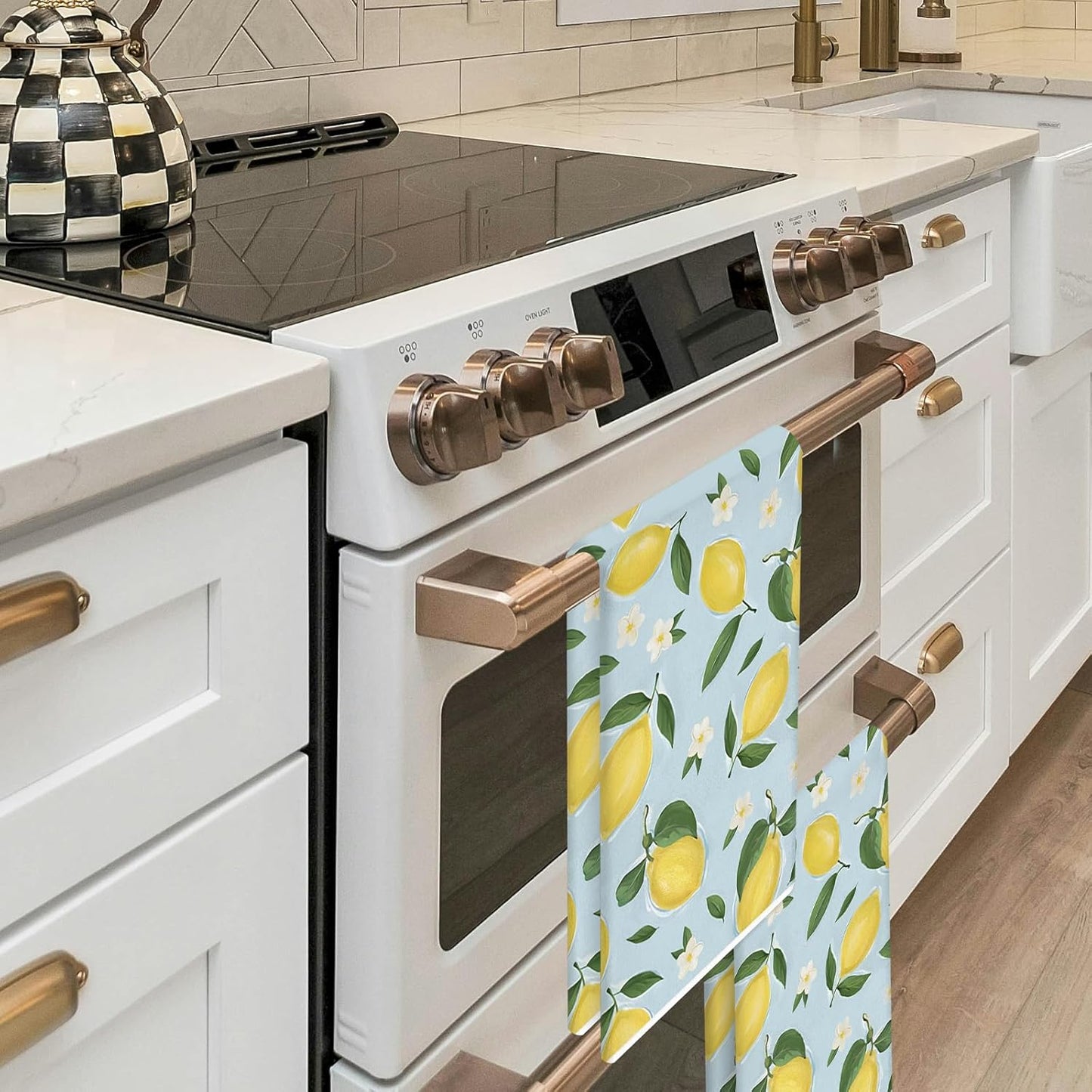 Summer Kitchen Towels 18x26 Inch Set of 2 Lemon Flower Blue Dish Towels Farmhouse Seasonal Holiday Decorative Hand Cloth for Kitchen Bathroom Decorations