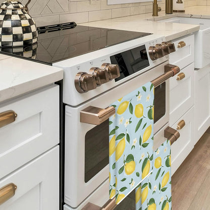 Summer Kitchen Towels 18x26 Inch Set of 2 Lemon Flower Blue Dish Towels Farmhouse Seasonal Holiday Decorative Hand Cloth for Kitchen Bathroom Decorations