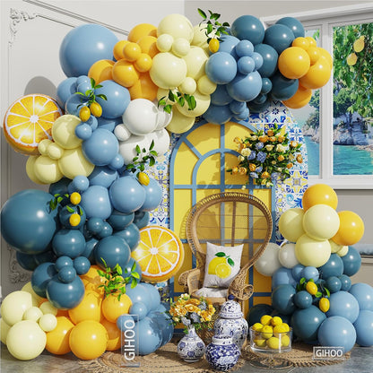 Amalfi Coast Lemon Balloon Arch Kit for Lemon Theme Party Decorations | 144pcs Blue and Yellow White Balloons with Lemon Balloons for Valentine's Day Bachelorette Bridal Shower Birthday Party Decor